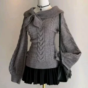 Bow Neck Cable Knit Sweater